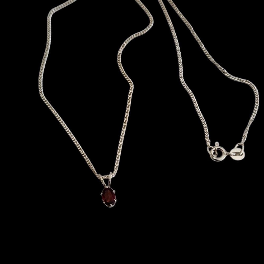 Dainty Pendant Necklace 925 Sterling Silver Garnet Color CZ Solitaire A0227 - Picture 5 of 13